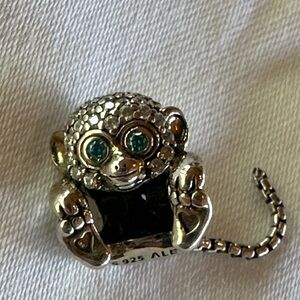 Pandora pave monkey charm green eyes accent flexible tail
